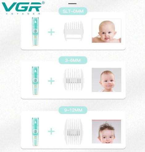 Безшумна машинка для стрижки дітей та немовлят VGR Baby V-151, Бездротовий тример 3 насадки з витяжкою