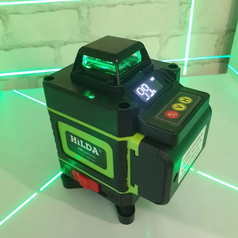 Лазерний рівень нівелір для стяжки підлоги HILDA 4D 16 ліній 360 ° градусів самовирівнюється Зелений промінь + пульт + акумулятор з дисплеєм