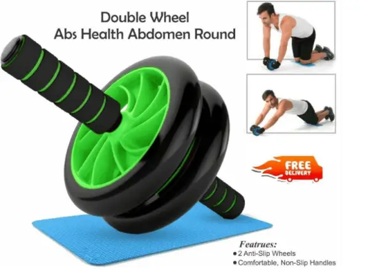 Фитнес колесо для пресса DOUBLE WHEEL ABS HEALTH ABDOMEN ROUND, тренажер ролик для пресса, Зелёный