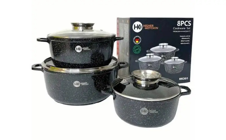 Набор кастрюль Higher Kitchen НК-301 с гранитным антипригарным покрытием 8 предметов